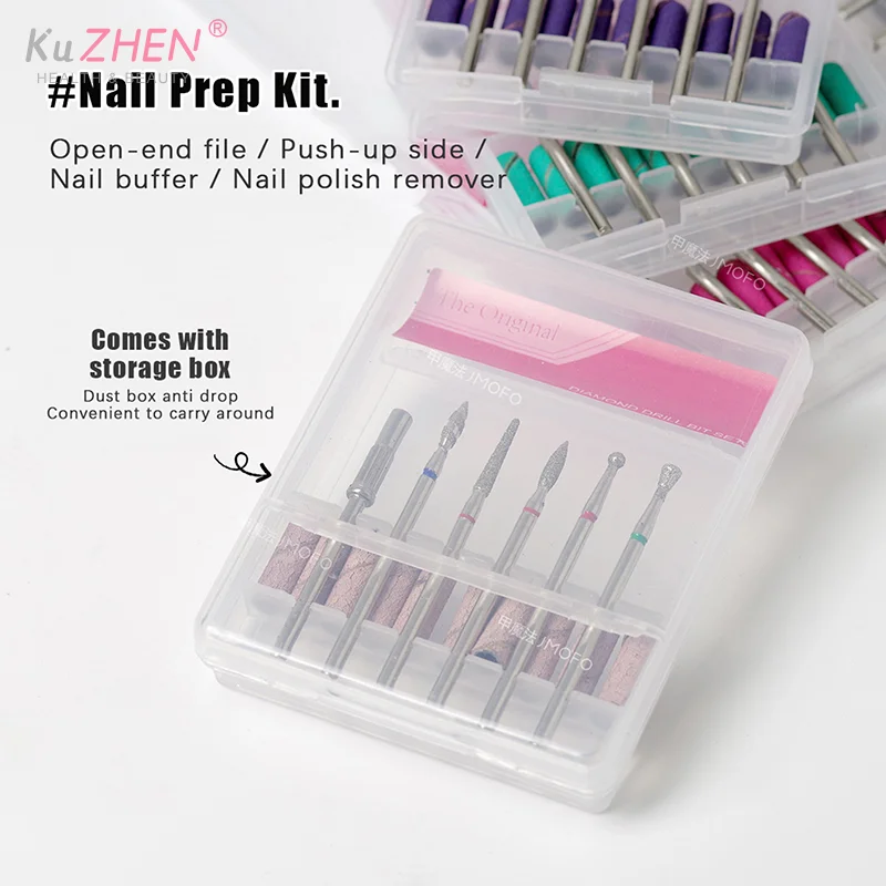 6 pz/scatola diamante punta da trapano per unghie fresa per accessorio manicure lucidatura pedicure macchina elettrica punta per unghie strumenti per bava