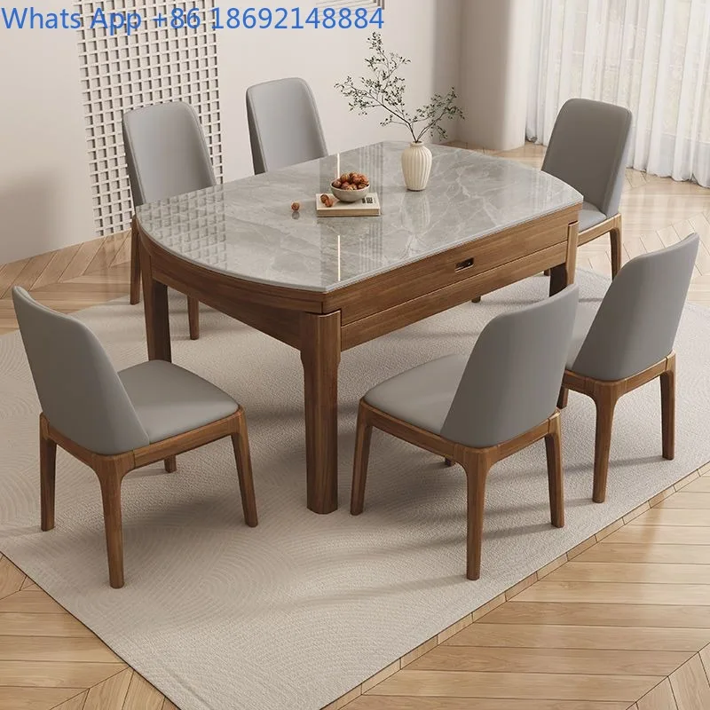 

Solid Wood Dining Table and Chair Set for Home Use, Modern Simple Extendable Folding Round Dining Table