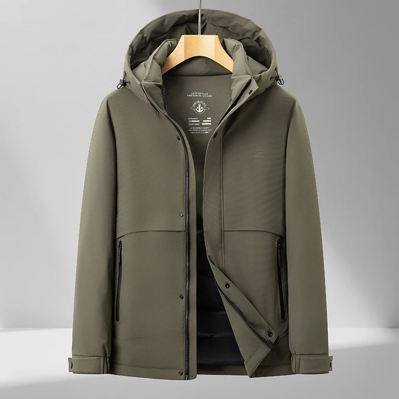 

Effortless Men's Down Puffer Parkas Army Green Black Gray Hooded Jacket Winter Thick Thermal Basic Coat Windproof Outerwear