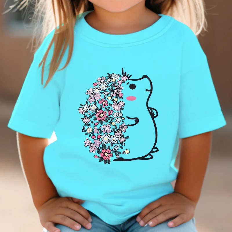 Cute Hedgehog Tshirt Kids Anime Y2K Tops Harajuku Fashion Hedgehog Flower Clothing Short Sleeve Cartoon Style  Boy Girl T-shirt