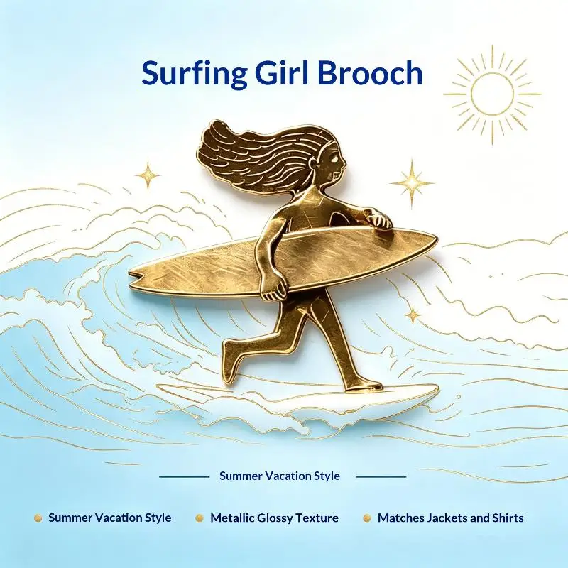 Cute Surf Girl Enamel Pins Summer Beach Fashion Brooches Personality Lapel Badge Suitable for Girls Vacation Party Wear