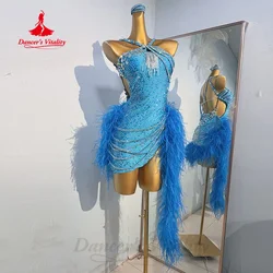 Latin Dance Competition Dresses High-end Customized Luxury Rhinestone Feather Dress Adult and Child Latin Performance Costume