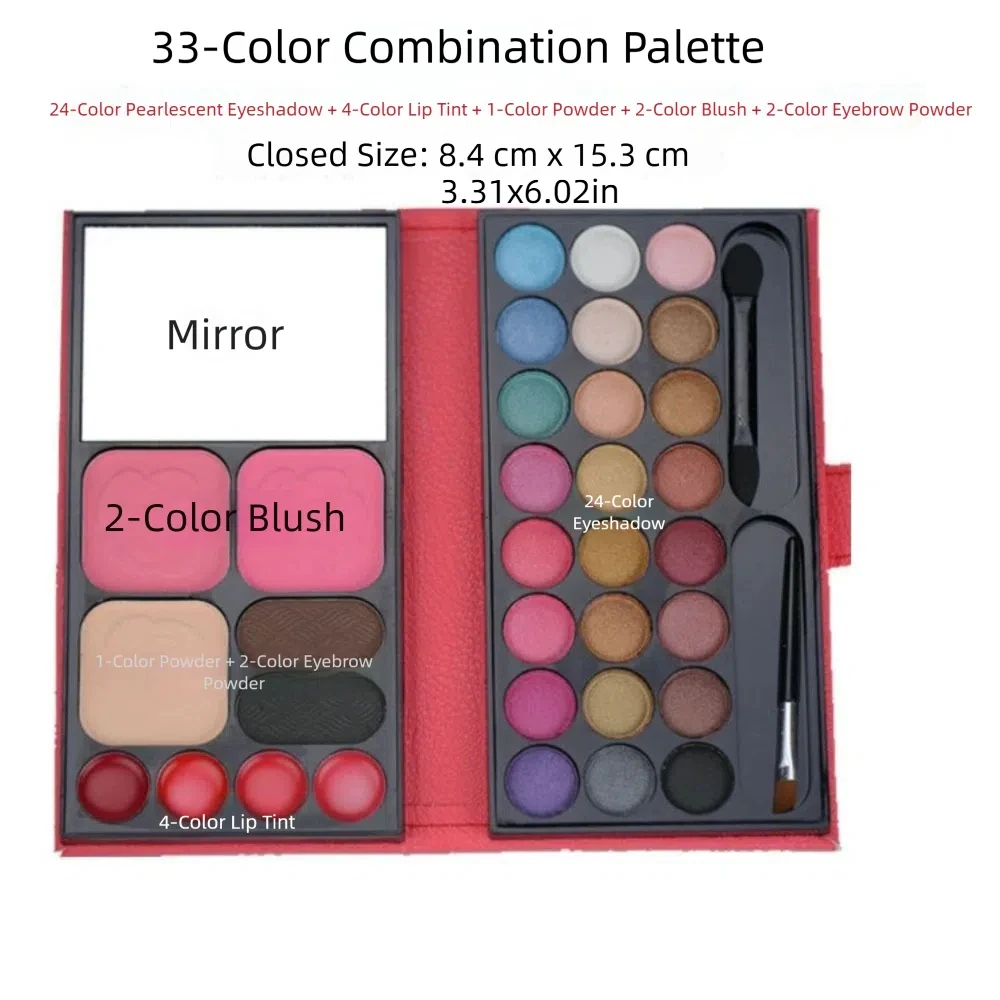 33 couleurs Palette de fard à paupières avec miroir brosse rouge à lèvres cosmétiques Palette sac paillettes fard à joues Palette de cosmétiques professionnelle