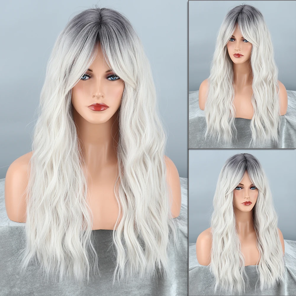 

White Bangs Wave Hair Wig Synthetic Wig For Women Daily Use Ombre Heat Resistant Fibe Cosplay