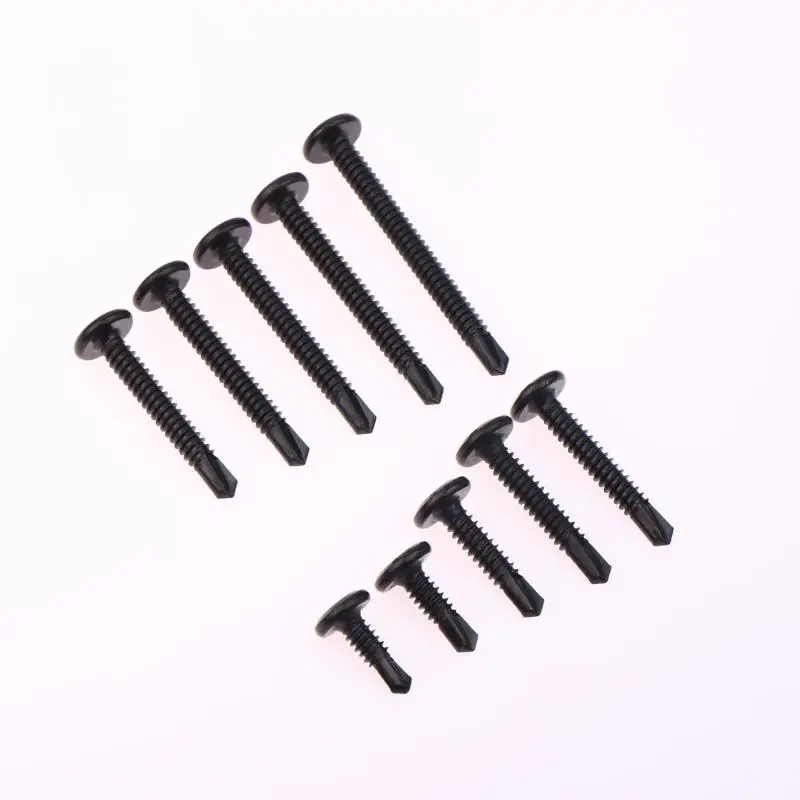 Parafusos de zinco preto autoperfurantes, conjunto de 10 peças, tampa sextavada de cabeça plana M5.5, perfeita para rosquear chapa metálica.