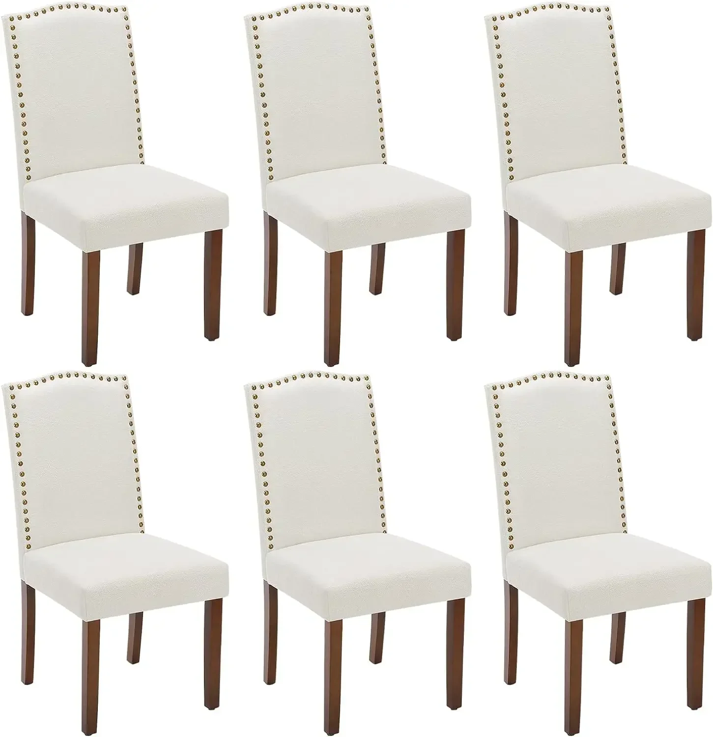 

Dining Chairs Set of 6, Fabric Dining Room Chairs, Upholstered Parsons Chairs with Nailhead Trim and Wood Legs,