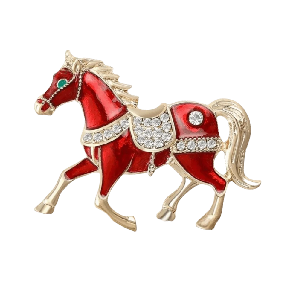 

Luxury Enamel Rhinestone Horse Brooch Chinese Style Retro Zodiac Pin Classic Personality Charm Animal Lapel Pins