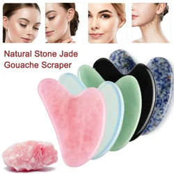 Raspador de Jade Gouache de piedra 100% Natural, herramientas Gua Sha faciales de cuarzo rosa, masajeador de cuello para Lifting Facial, eliminador de arrugas