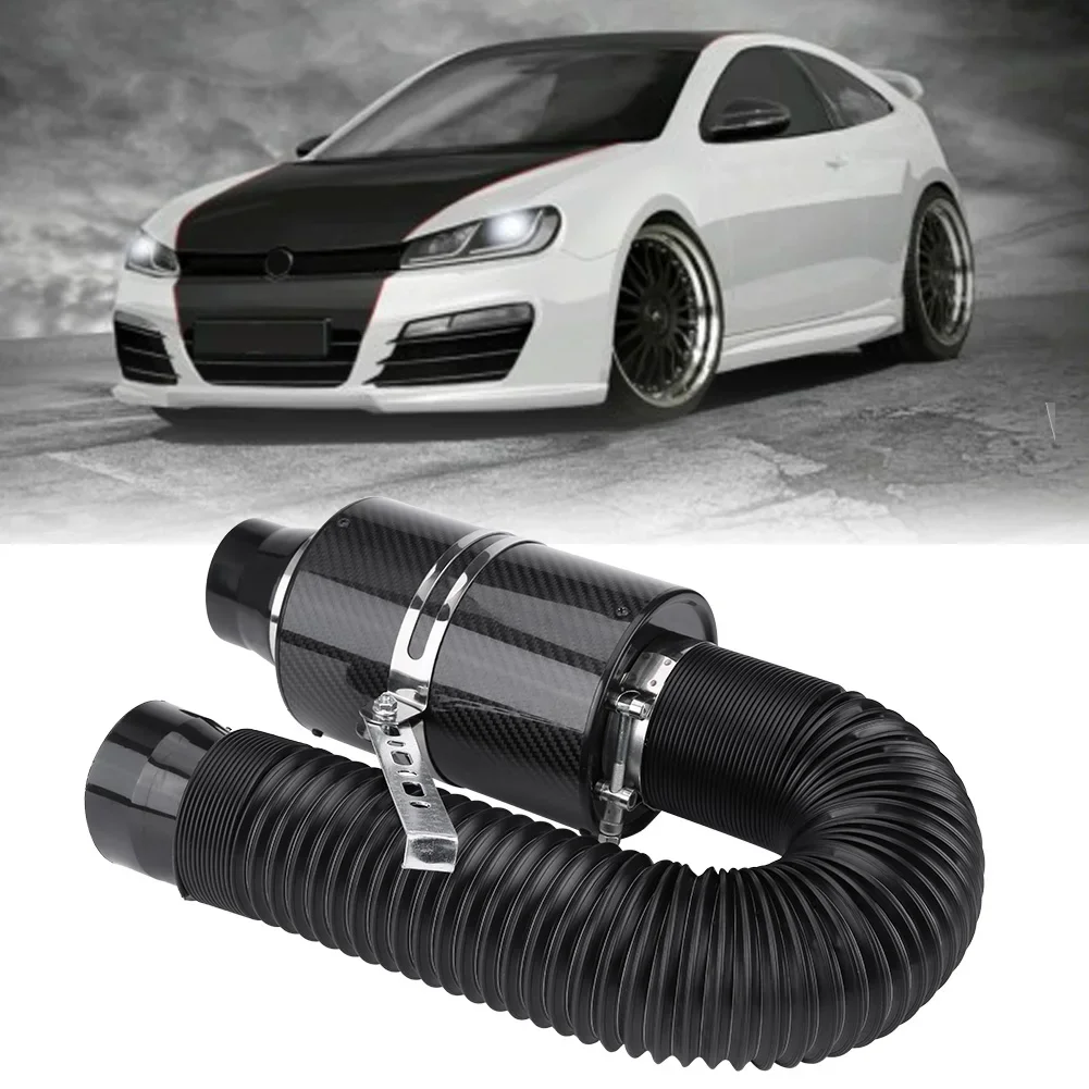 

76mm 3" Universal Carbon Induction Filter Box Cold Air System W/ Intake Hose Cold Air Intake System Intake Hose