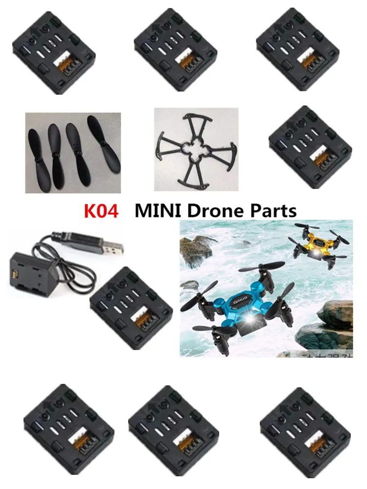 K04 MINI télécommande Portable RC Drone quadrirotor pièces de rechange accessoire 3.7V 300Mah batterie USB hélice protéger cadre