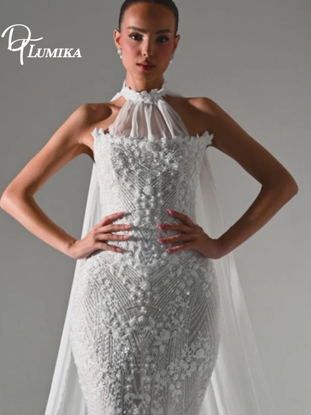 

Romantic Halter Neck Sheer Mermaid Wedding Dress 2026 Hand Made Beading Lace Sequins Customized Bridal Gown Vestido De Novia