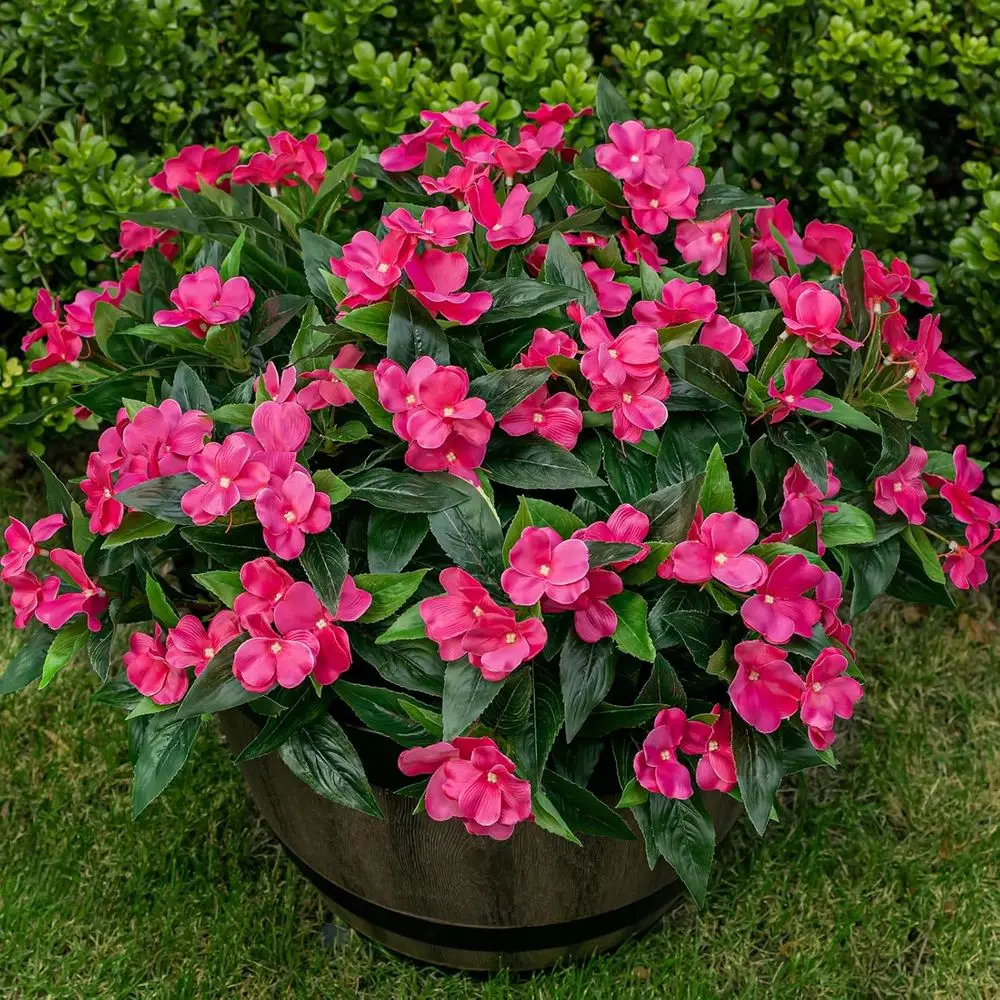 Artificial Silk Flowers Outdoor Decor 6 Bundles UV Resistant Artificial Plants for Planter, Impatiens, Home Porch/Garden Stunnin