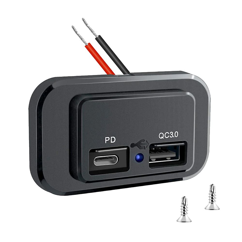 QC3.0 PD Car Charger Socket Quick Charge Dual USB with LED Light Outlet Panel Adapter 12/24V for Truck Camper Accessories