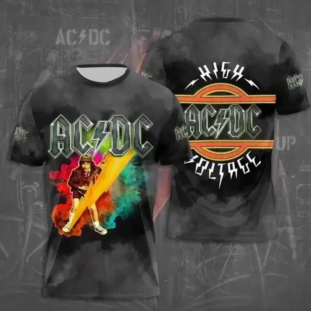 Summer Mens Clothing Rock Band T Shirt ACDC 3D Print Kids Boy Short Sleeve Tees Hip Hop Fashion Round Neck Casual Shirts Tops