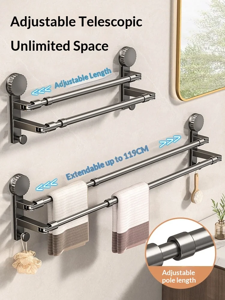Wall Mounted Carbon Steel Towel Rack Double Bar Bathroom Shelf Organizer Space Saving Rustproof Easy Installation Towel Holder