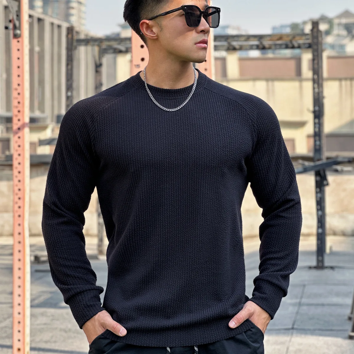 Round neck casual sports loose fitting pullover with muscle loose snake pattern hoodie long sleeves