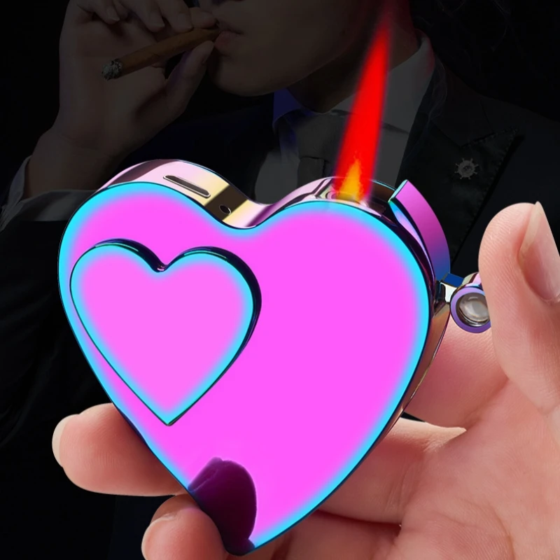 Metal Creative Love Double Flame Windproof Red Fire Gas Lighter Side Sliding Tungsten Wire Ignition Electric Lighters Smoking