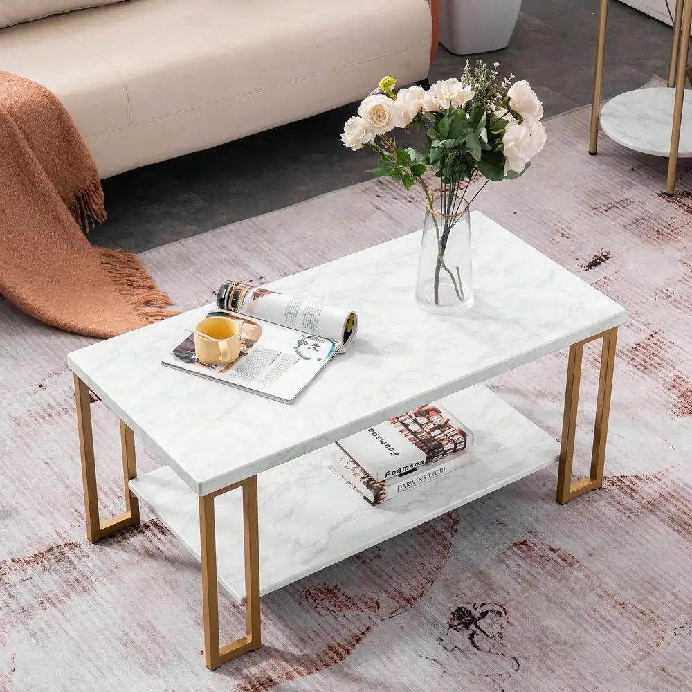 

DoubleLayer Golden Iron Pipe Marble Coffee Table