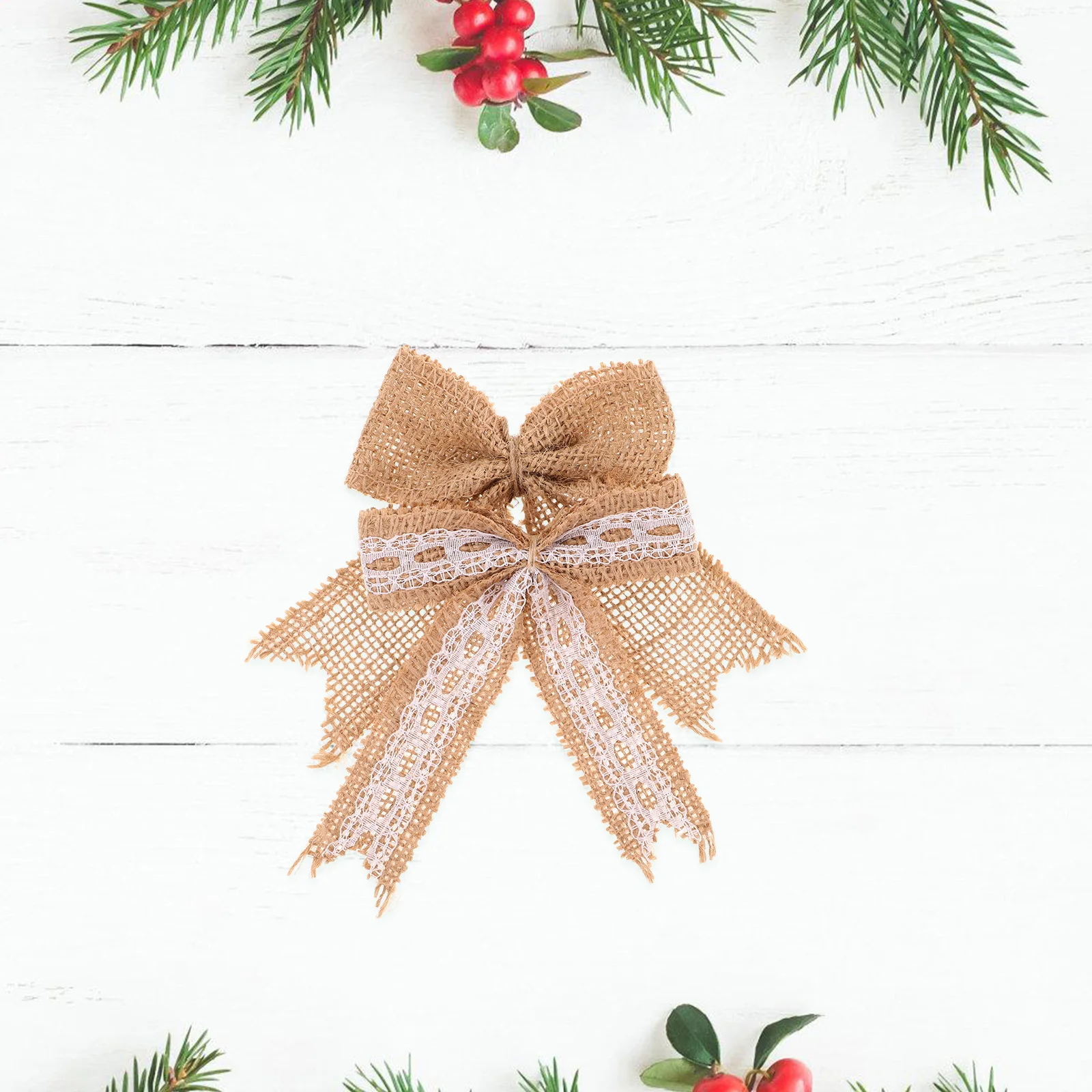 

12Pcs Rustic Burlap Christmas Decorative Bows Lace Bowknot for Wreath Garland Holiday Craft Supplies Lace Bows