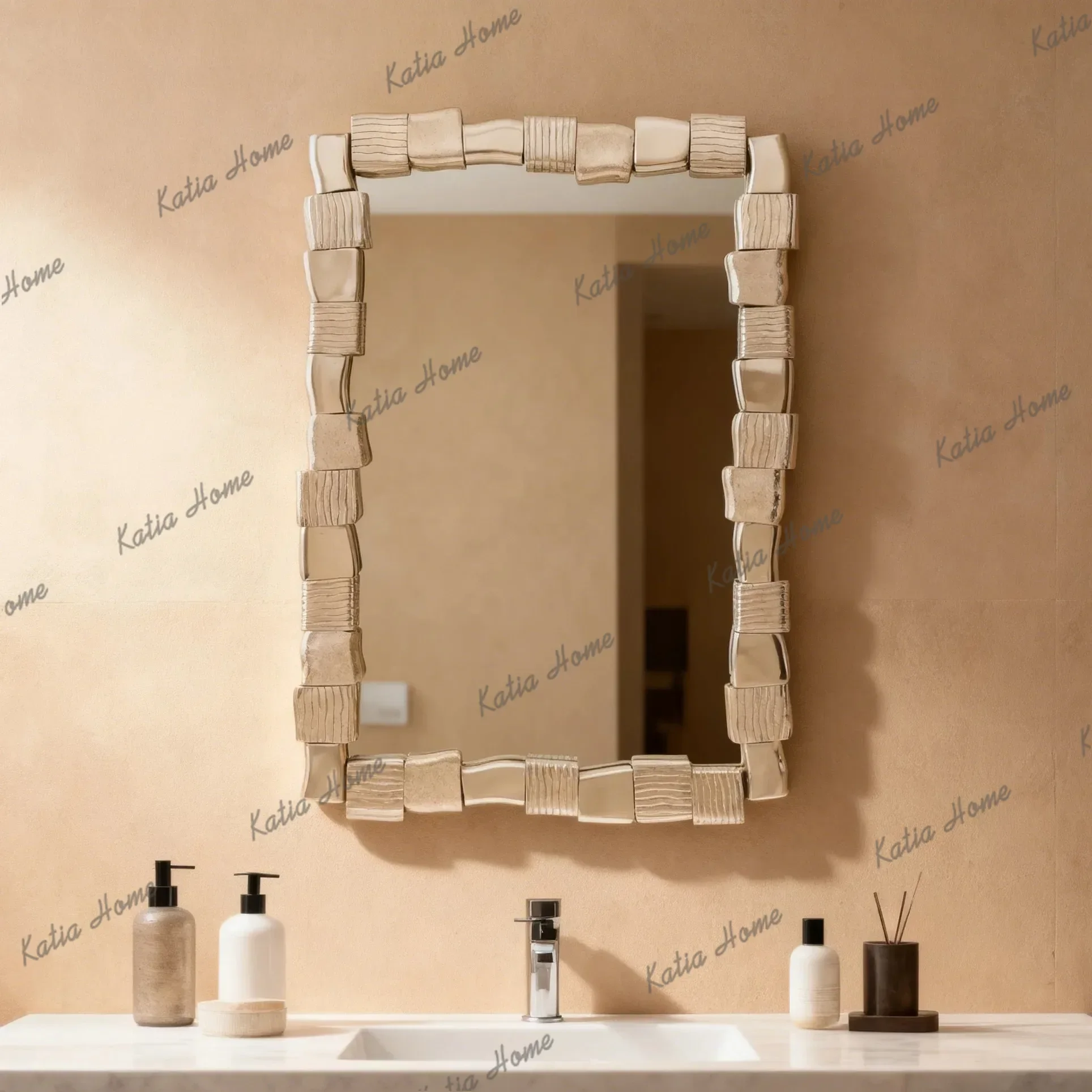 American Wabi Sabi Wall Mounted Decor Mirror Rectangular Vanity Mirror Bathroom Entryway Bedroom Living Room Home Wall Art Decor