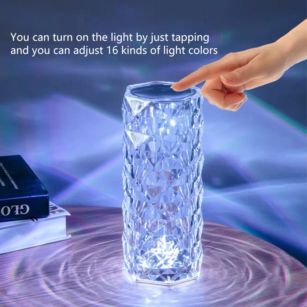 SH 16-Color Led Crystal Wind Rose Night Light Lamp Table Touch USB For Adjusting Scene Atmosphere Suitable Christmas Decoration