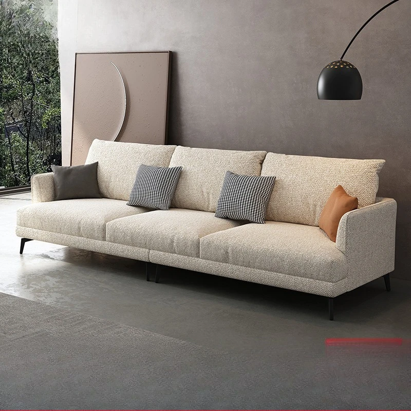 

Simple living room cotton and linen straight row sofa fabric module tofu block no armrest dismantling and washing minimalist