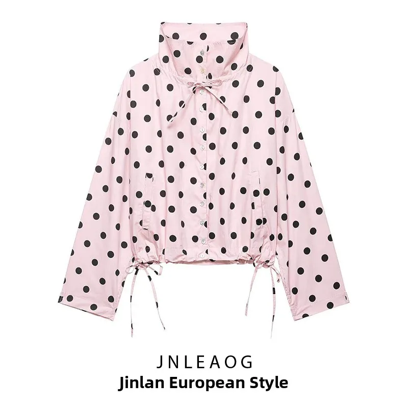 

Fashionable Polka Dot Outerwear Spring New Arrival Women's Clothing Versatile Design Standard Fit Long Sleeve Button Closure