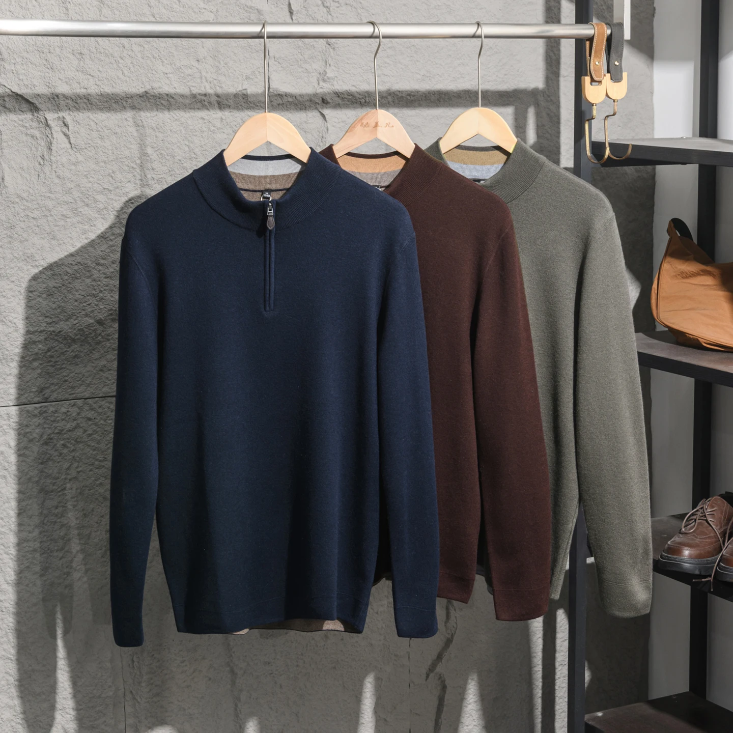 

Мужской модный свитер из шерстяной смеси с воротником-стойкой, на молнии до середины, для повседневного и делового стиля, осенне-зимний топ