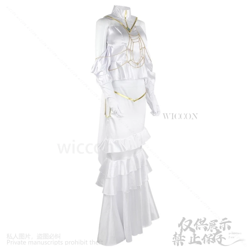 Anime Overlord Cosplay Albedo Kostuum Halloween Kerst Vrouwen Meisjes Witte Jurk Sexy Lolita Hoorn Lange Pruiken Rollenspel Voor Party