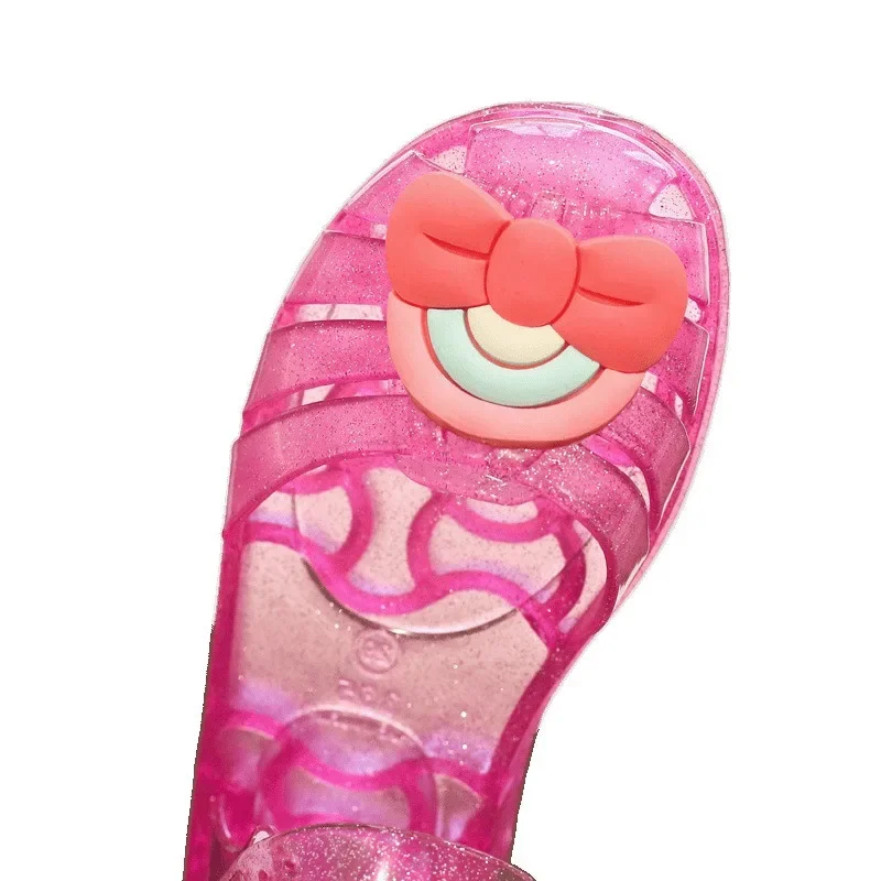 

Jelly Sandals для девочек коллекции 2025 года — нескользящая пляжная обувь с радужным бантом, летняя обувь для воды