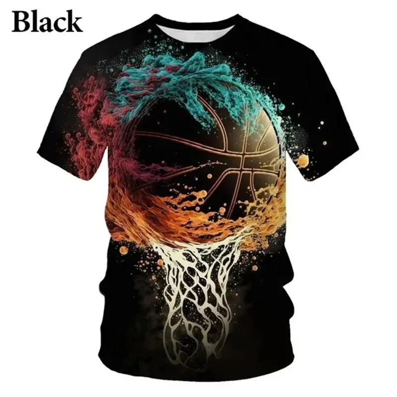 3D Printed Basketball T-Shirt For Men Interesting Sports Pattern Tee Shirts Fashion Short Sleeve Tees Oversized Round Neck Tops