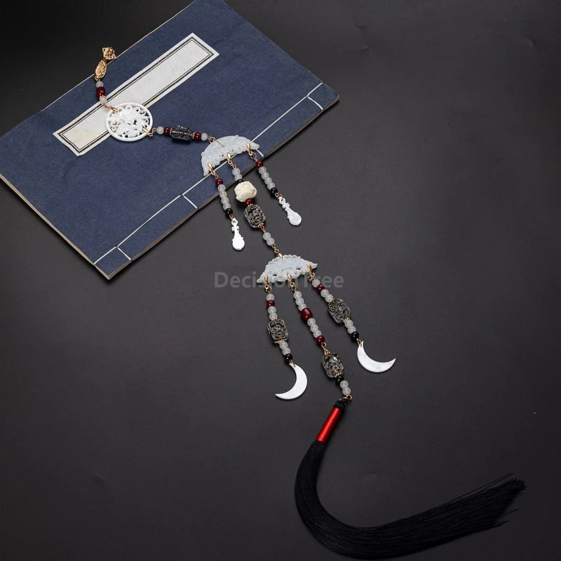 Chinese Style hanfu Antique jade pendant long tassels waist belt accessory hanfu Placket hanging Retro waist pendant