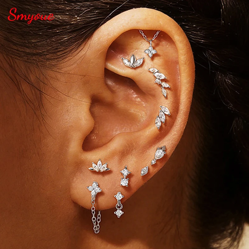 Smyoue Moissanite 100% S925 Piercing Stud Earring for Women Dainty Flat Back Earring Cartilage Cute Piercing Stud Fine Jewelry