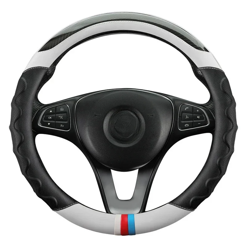 Sport Leather Steering Wheel Cover 14 1/2 Inch To 15 Inch Universa Padded Soft Grip Breathable for Car Truck SUV Anti Slip