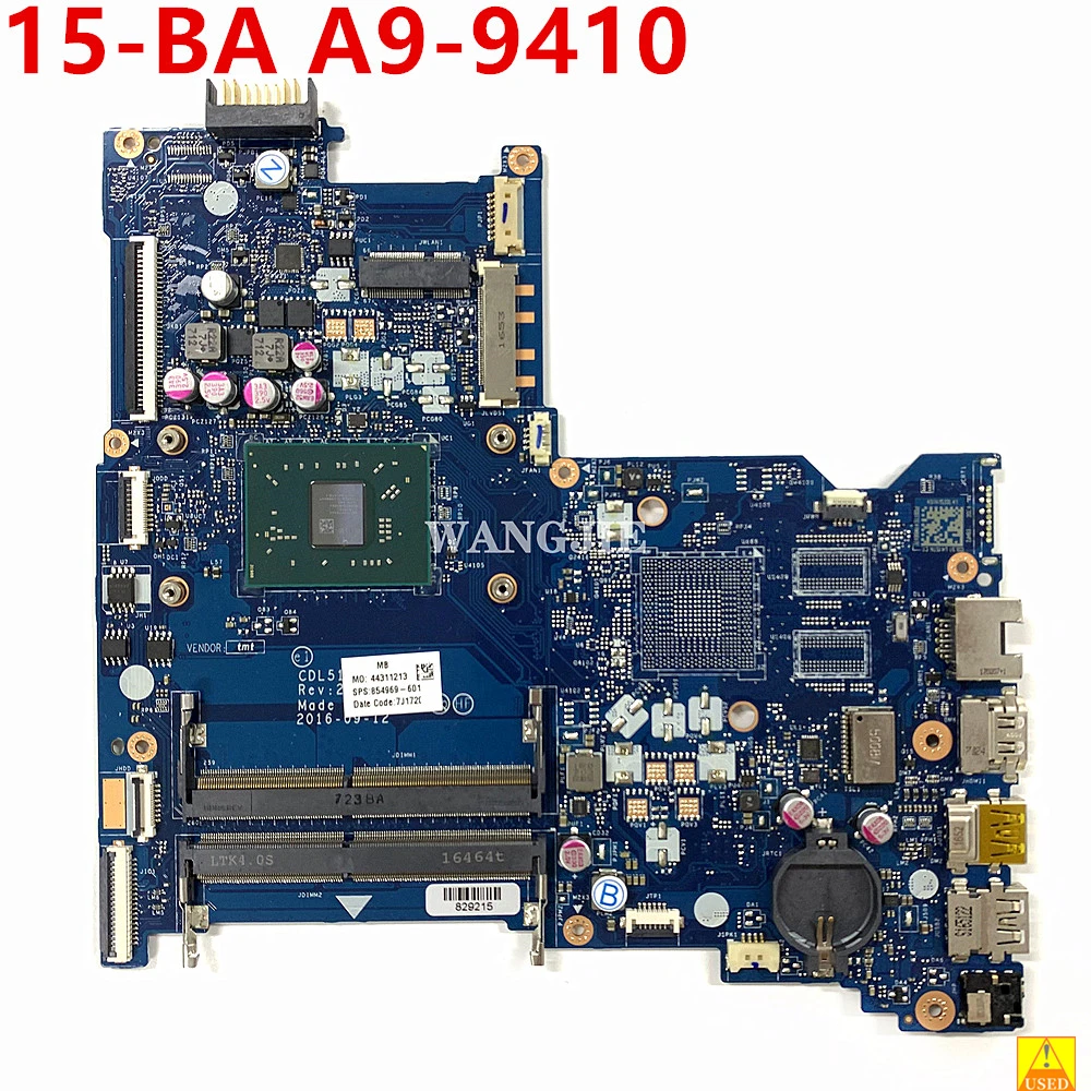 

CDL51 LA-D712P 854969-601 854969-001 For HP 15-BA 15-BA113NA Used Laptop Motherboard A9-9410 CPU