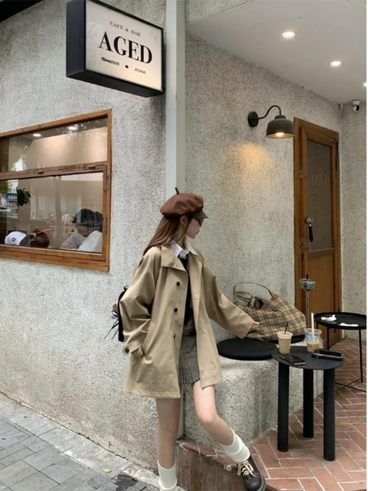 

Women'S Short Trench Coat Knee Olive Flap Pockets Spliced Patchwork Special Attractive Basics Charming Designed Modern Vacation