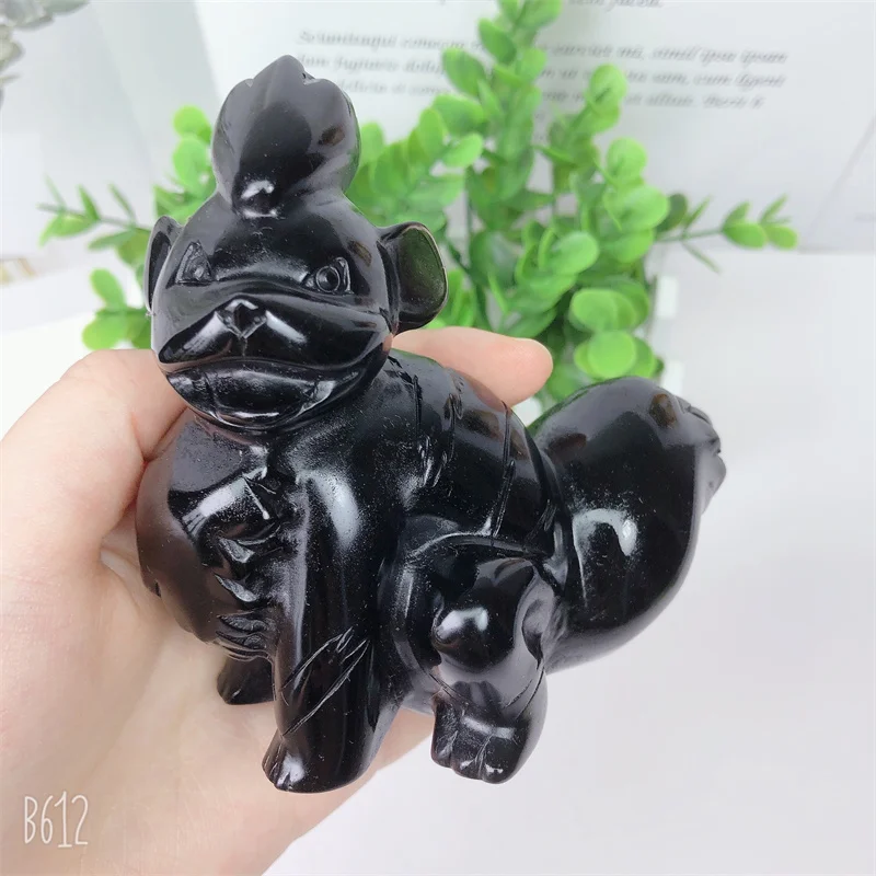 10cm Natural Black Obsidian Cartoon Crystal Carving Healing Fashion Home Decoration Healthy Birthday Gift