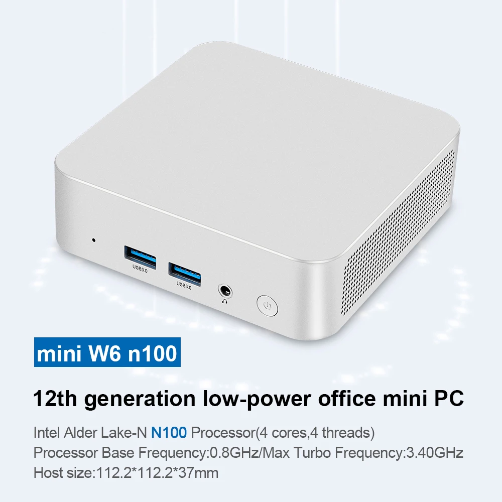 พัดลม W6คอมพิวเตอร์ Intel ขนาดเล็ก Celeron N100 Quad Core ถึง32GB DDR4 NVMe WiFi 6 Windows 11คอมพิวเตอร์ขนาดเล็กขนาดเล็ก2 * HDMI LAN Home ofiice PC