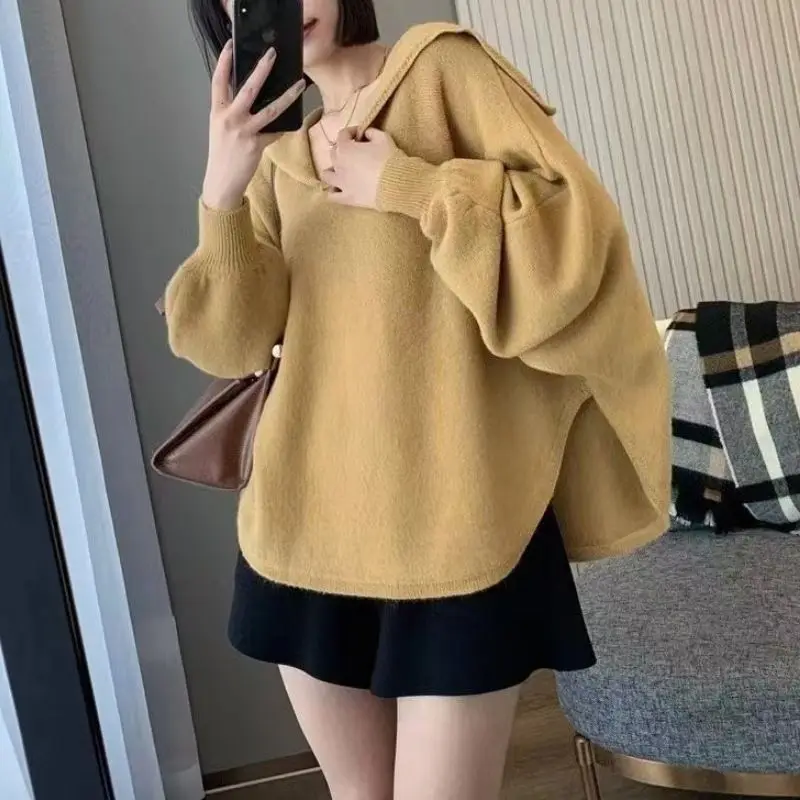 

Bat Sleeve Top Women's Solid Color Navy Collar Pullover Sweater New Loose Fashionable and Versatile