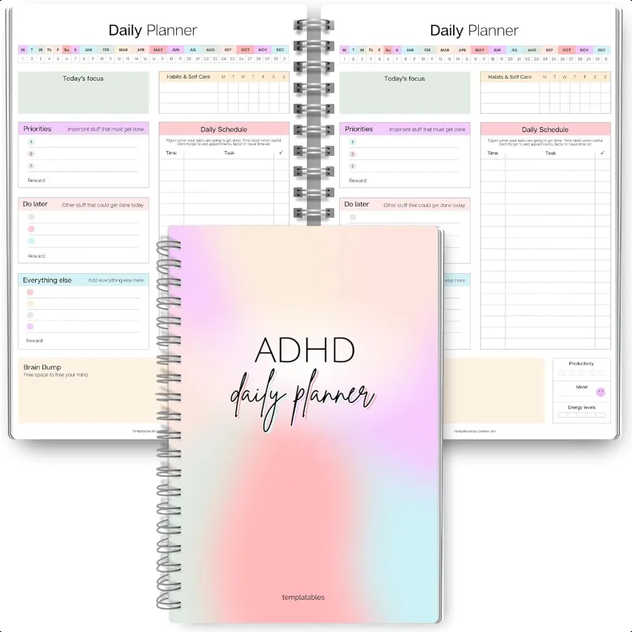 

ADHD Daily Planner for Neurodivergent Adults Productivity Daily Planner Task Management to Stay Organized and Focused Rainbow