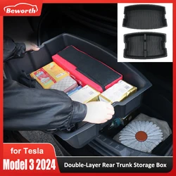 for Tesla Model 3 Highland 2024 Double-Layer Rear Front Trunk Storage Box Frunk Organizer Tray with Compartments Car Accessories