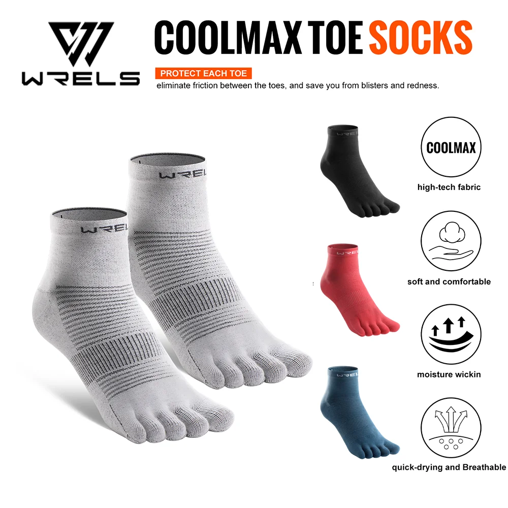

WRELS COOLMAX Quick-Dry Five Finger Socks Men Women Sweat Absorbing Socks Athletic Moisture Wicking Trail Running Sports Socks