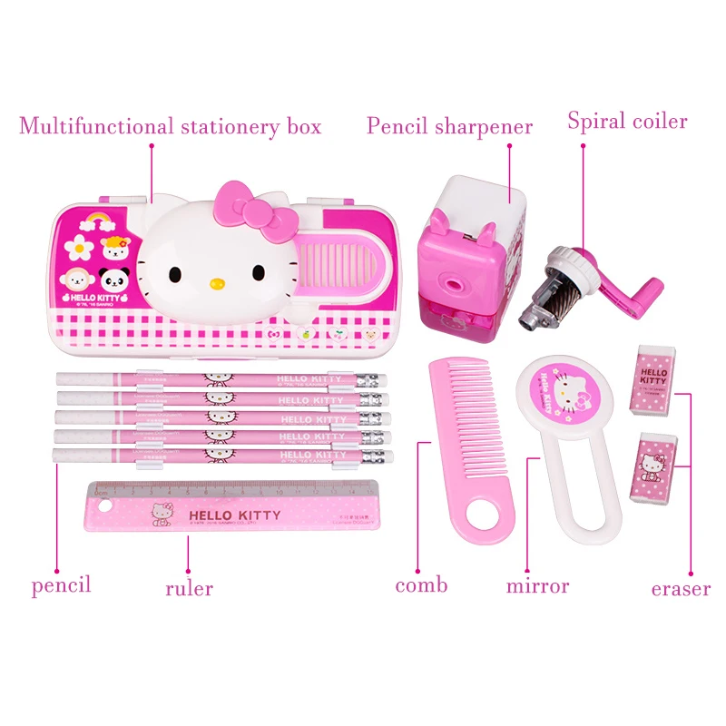 Sanrio Hello Kitty Stationery Set Gift Box Girl Prize Learning Gift Box Children Kt Big Gift Bag Anime Figure Kid Holiday Gift