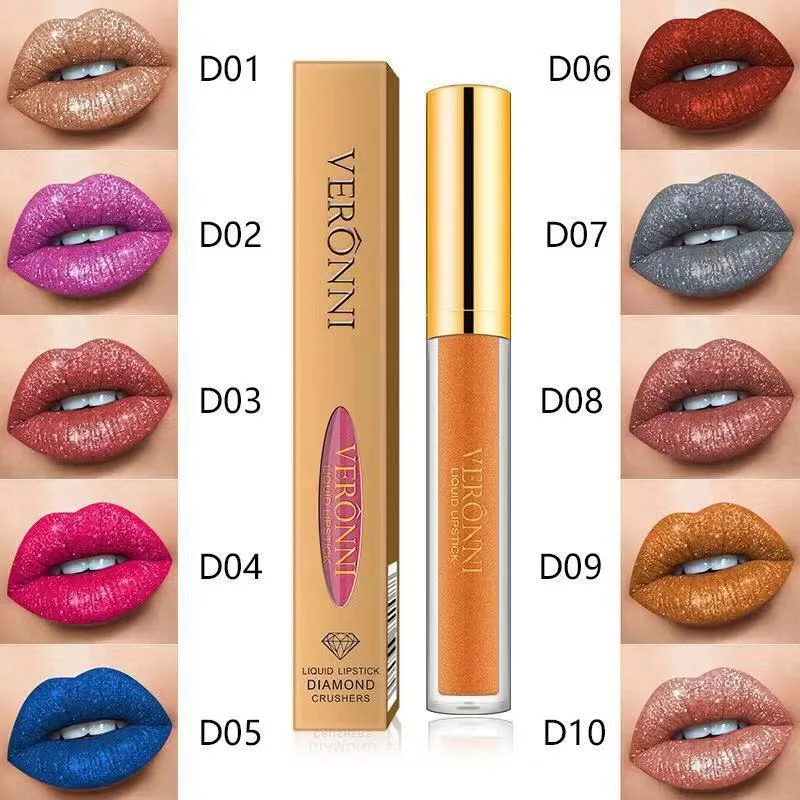 15 colori Glitter Liquid lipstick Shimmer Shiny Lipgloss Pearlescent Lip Tint Waterproof Long Lasting Matte Diamond Lips Glaze