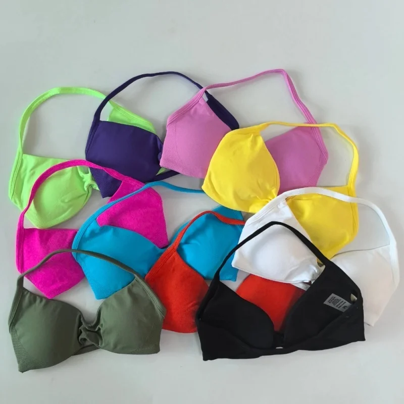 Women's High Support Strappy Sports Bra Sexy Open Back Seamless Halter Yoga Bra Push up Gym Top Workout Yoga Tanks