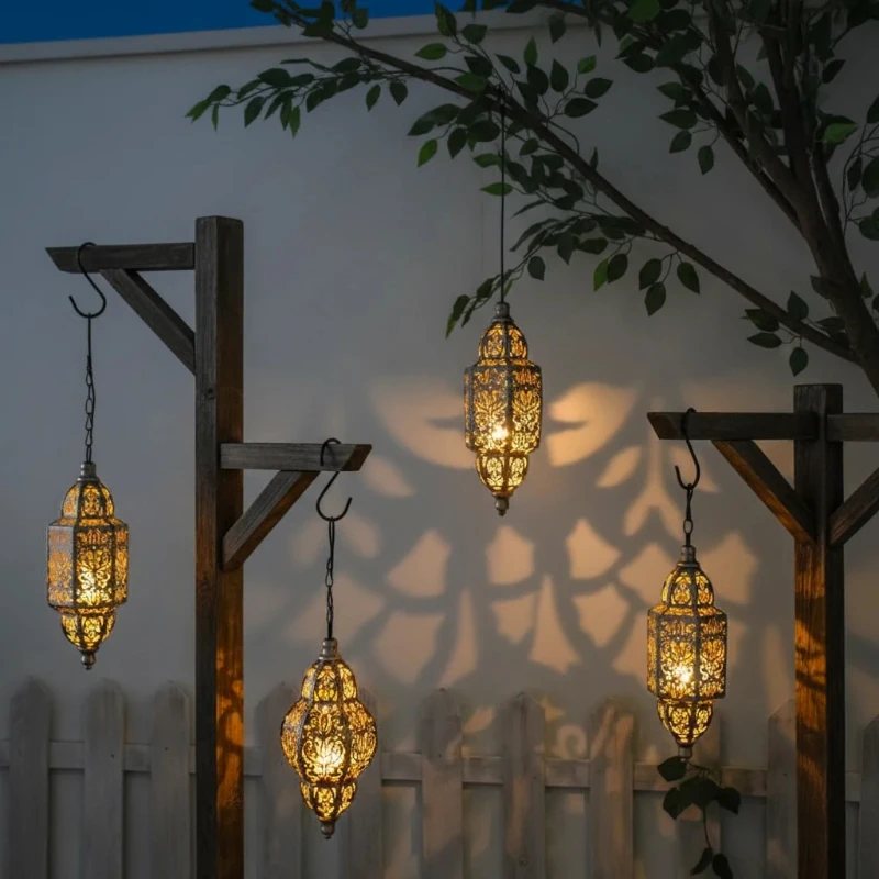 Hollowed Iron Art Solar Lantern Waterproof Powered Hanging Hook Style Retro Lamp Yard Garden Daily Landscape Decoration Light