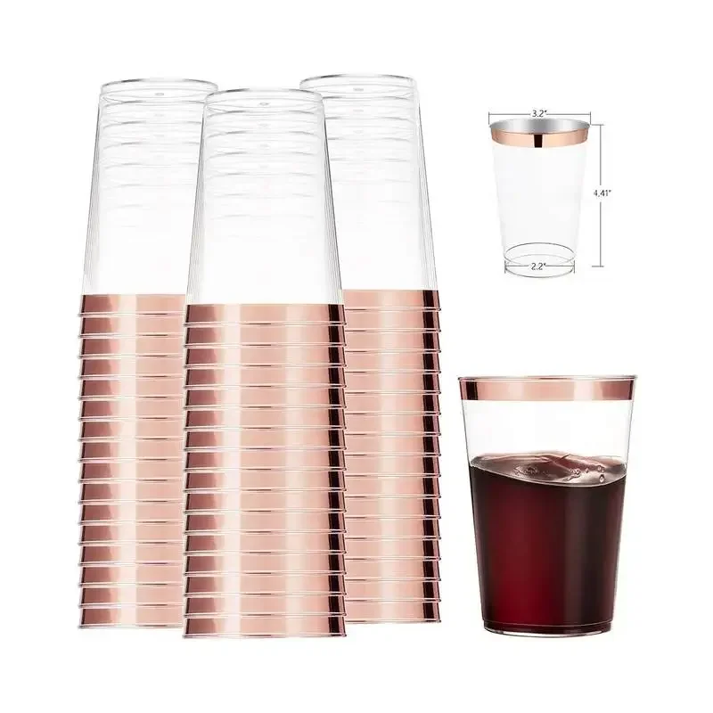 

10pcs Golden Plastic Dessert Cups 12oz Hard Disposable Cup PWine Glass Transparent Drink Cup Birthday Wedding Supplied Shot cups
