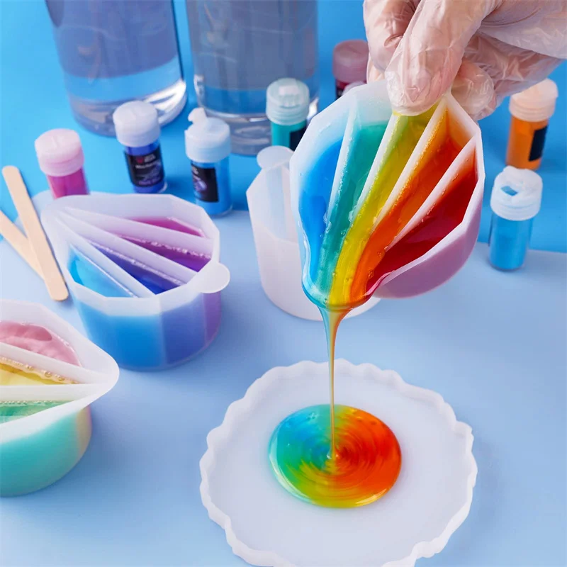 2-8girds Resin Silicone Split Cups Reusable Resin Mixing Cups Fluid Art for DIY Resin Mold Crafts Drawing Paint Pouring Supplies