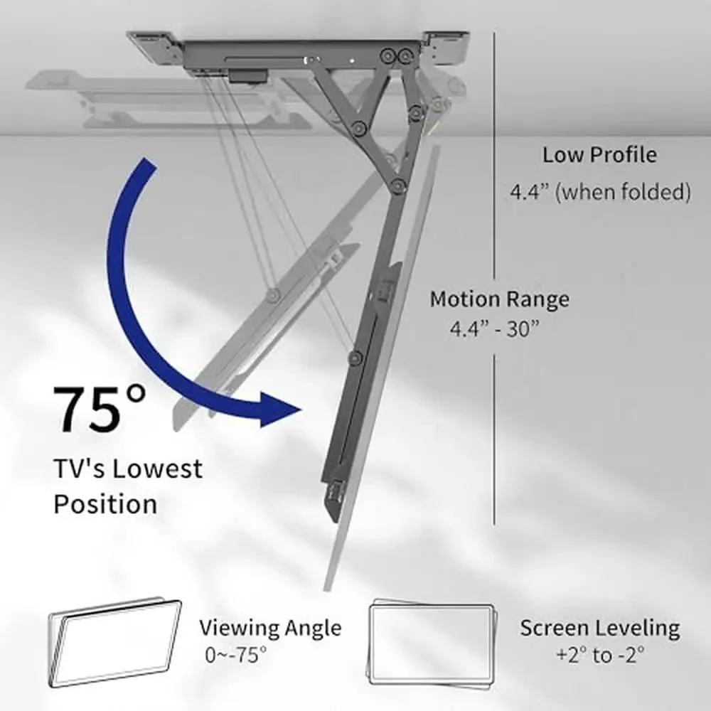 Decken-TV-Halterung, 40–85 Zoll, ferngesteuert, motorisiertes VESA-Dach, schwarzer SteelFlip-Down-Master-Pack aus Stahl