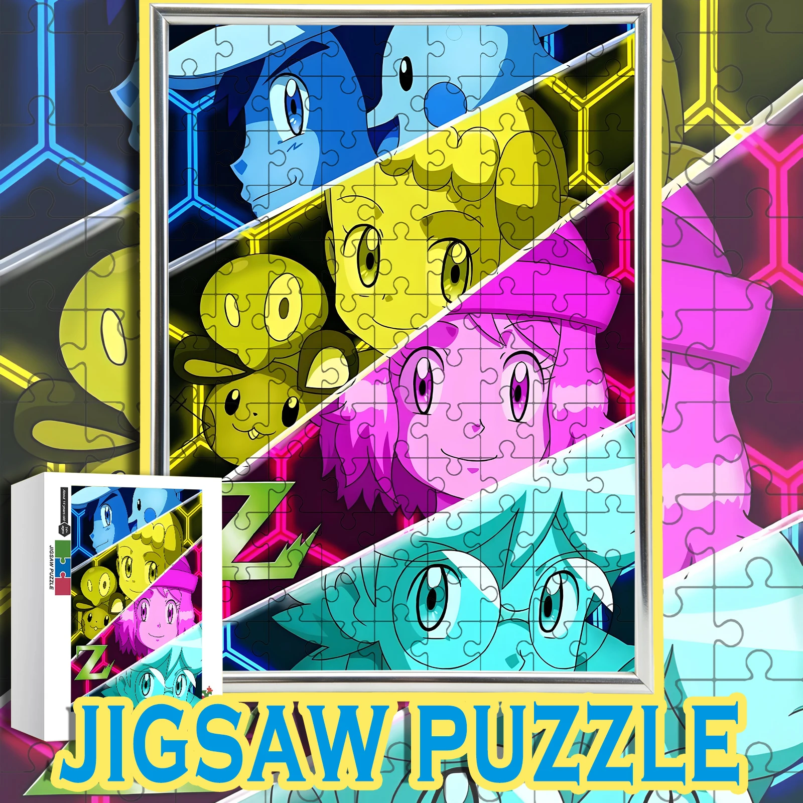 

Ретро-неоновая деревянная головоломка «Кибер-Покемон XY Z Group Scene» 108-1000 деталей для домашнего декора